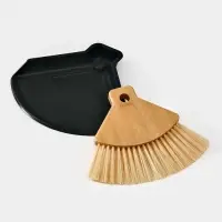 Щетка с совком "Meli", бамбуковая ручка, цвет черный 20х19 см