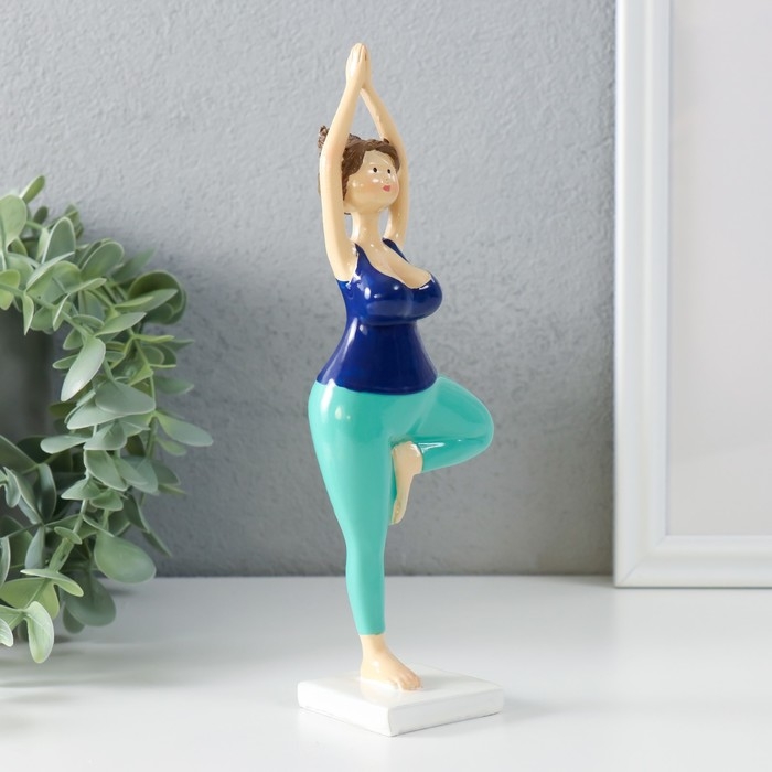 Сувенир полистоун "Пышечка - йога поза дерева" сине-бирюзовая 7х4,5х20,5 см