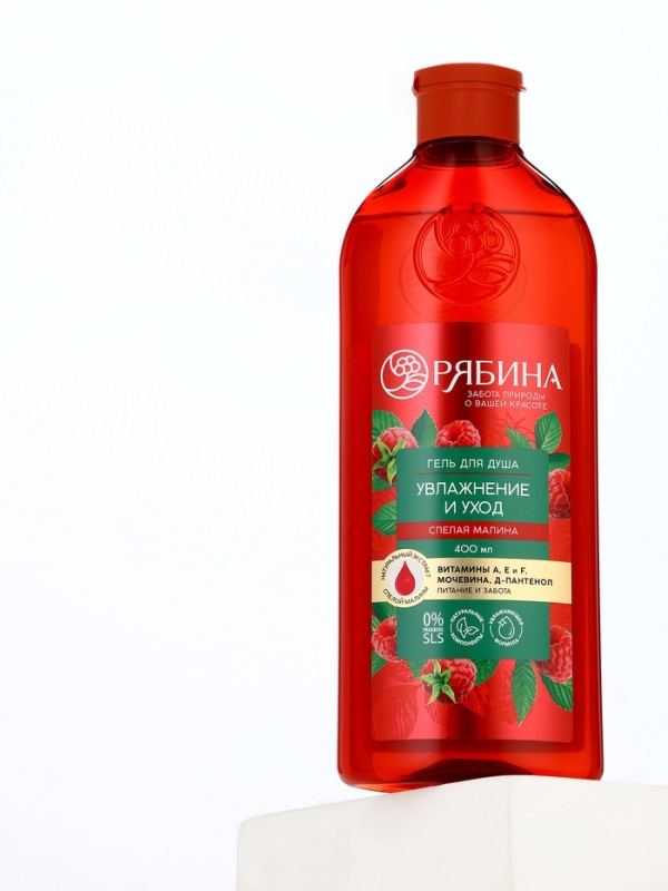 Гель для душа, увлажнение и уход, аромат малины, 400 мл, Рябина