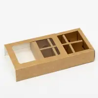 Коробка под 6 конфет с окном, крафт, 13.7&times;9.85&times;3.85 см