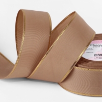 Лента репсовая 40мм*25&plusmn;1ярд(23м&plusmn;1м) золотые нити №173 бежевый АУ