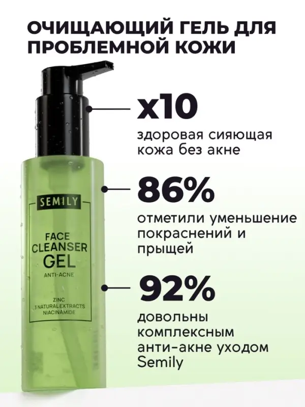 Гель для умывания очищающий SEMILY против акне, 200 мл
