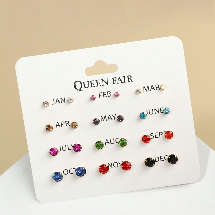 Пусеты 12 пар &laquo;Фантазия&raquo; маленькие d=3-6 мм, цветные в золоте