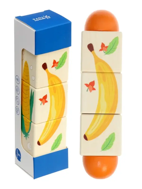 Кубики деревянные на оси  &laquo;Овощи&raquo; , 3 кубика