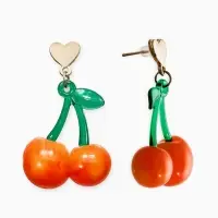 Серьги "Вишня" сердечки, цвет красно-жёлтый в золоте