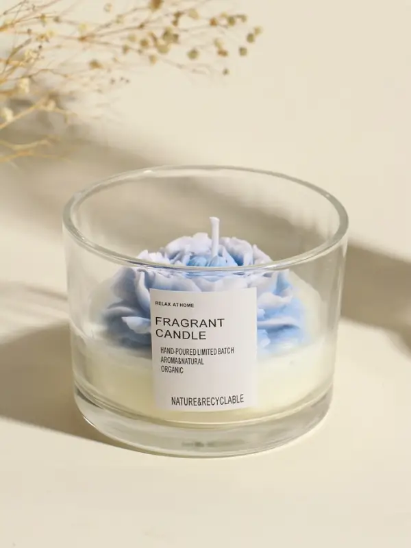 Свеча интерьерная в стакане "Нежно-голубой пион" 11х11х8 см