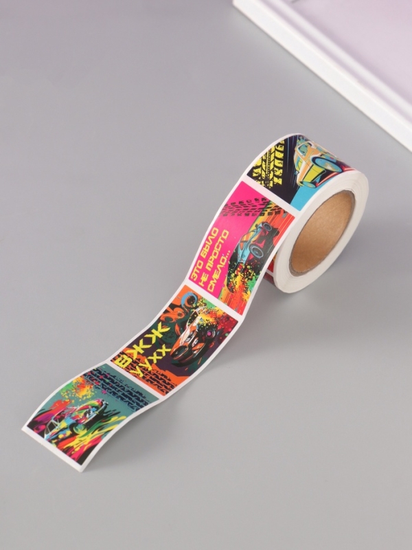 Наклейка бумага "Тачки" 3х5 см 200 шт в рулоне