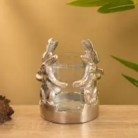 Подсвечник со стеклом "Влюбленные зайцы" алюминий 8,5х8,5х9 см