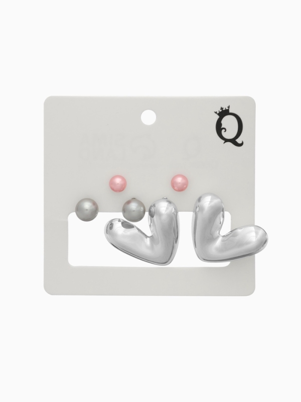 Набор серьги 3 пары &laquo;Буквы&raquo; любовь, цвет розовый в серебре