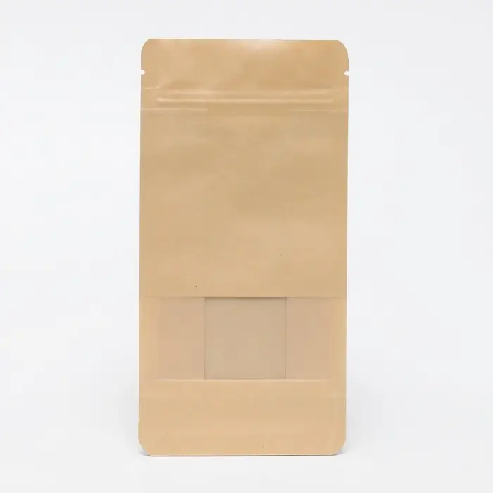 Пакет Zip-lock Крафт с плоским дном, прямоугольное окно, 10 х 20 см
