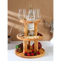 Менажница деревянная Adelica, 3-х ярусная с подставкой для вина, d=30&times;1,8 см, d=26&times;1,8 см, d=20&times;1,8 см, берёза, в подарочной коробке