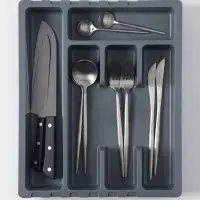 Лоток для столовых приборов раздвижной &laquo;Смарт&raquo;, тёмно-серый