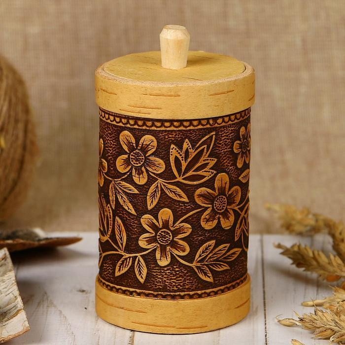 Туес «Цветы», высокий, 6×6×12 см, береста Туес «Цветы», высокий, 6×6×12 см, береста