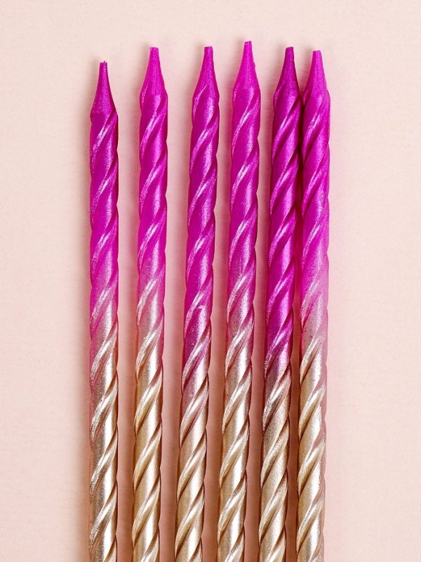 Свечи для торта "Высокая спираль", 6 шт, градиент розовый с золотым