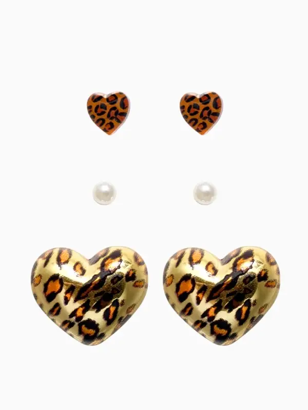 Набор серьги "Леопард" сердце крупное, цветной в золоте