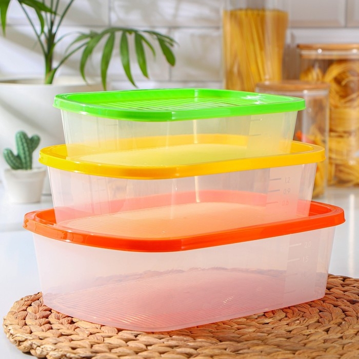 Набор пищевых контейнеров &laquo;BioFresh&raquo;, 3 шт: 1 л, 1,6 л, 2,3 л, цвет микс