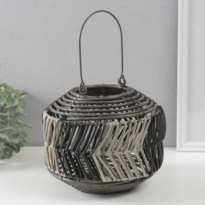 Подсвечник пластик на 1 свечу "Лист из лозы" чёрно-белый 11х22х18 см