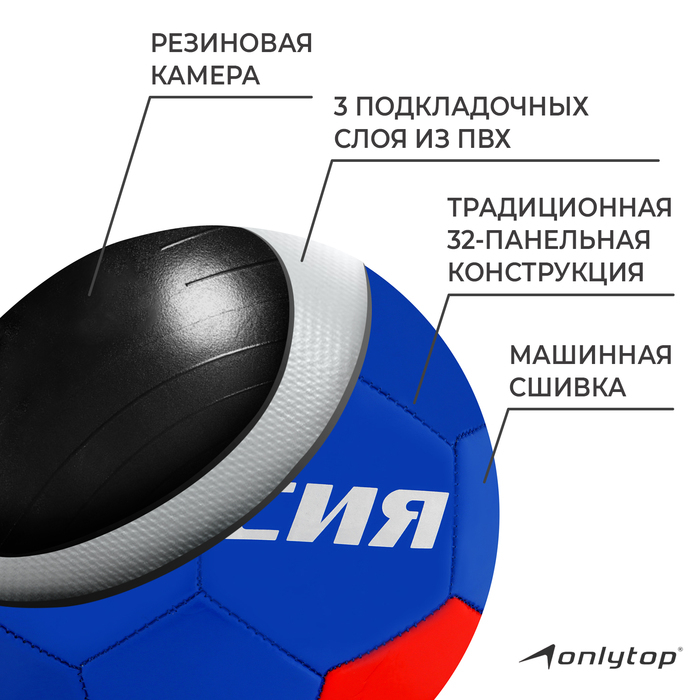 Футбольный мяч ONLYTOP &laquo;Россия&raquo;, машинная сшивка, 32 панели, р. 5, PVC