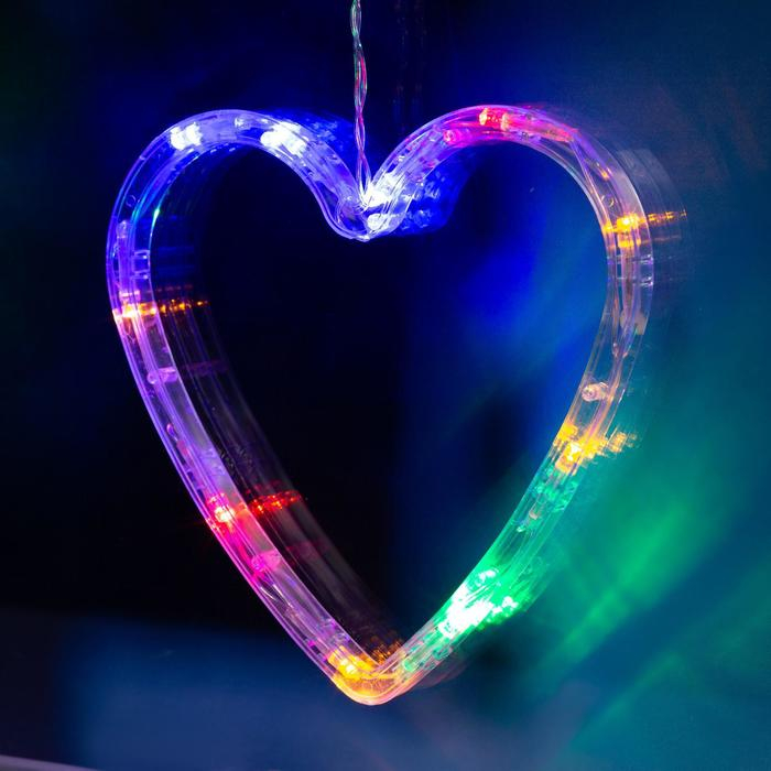 Гирлянда &laquo;Бахрома&raquo; 2.4 &times; 0.9 м с насадками &laquo;Сердце&raquo;, IP20, прозрачная нить, 186 LED, свечение мульти, 8 режимов, 220 В
