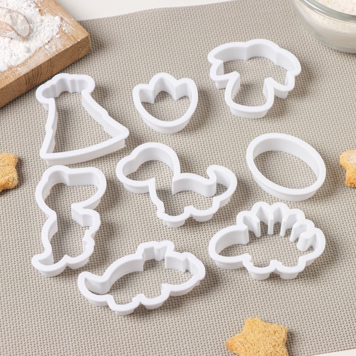 Набор форм для печенья Доляна &laquo;Хищные динозавры&raquo;, 8 шт, цвет белый