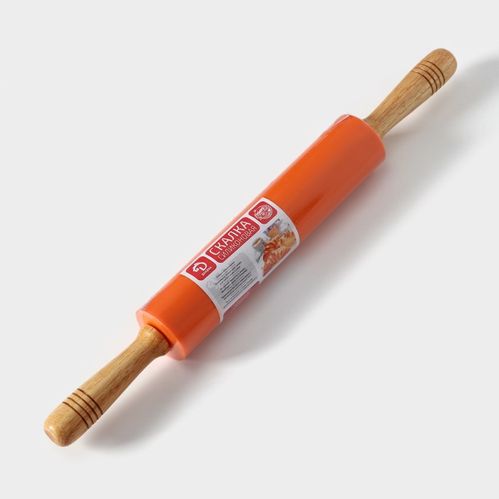 Скалка Доляна &laquo;Валенсия&raquo;, 48&times;5 см, рабочая часть 24,5 см, цвет оранжевый