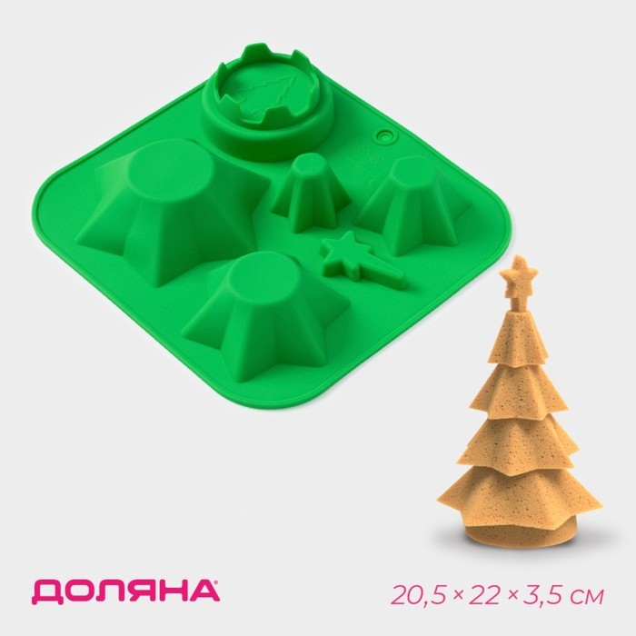 Форма для выпечки новогодняя Доляна &laquo;Новогодний набор&raquo;, силикон, 20,5&times;22&times;3,5 см, 6 ячеек, цвет зелёный