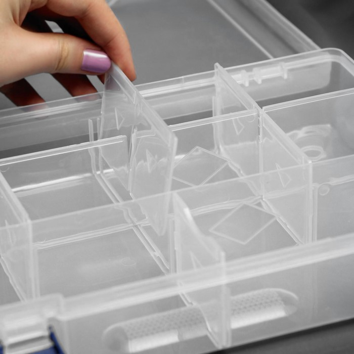 Органайзер для рукоделия, со съёмными ячейками, 10 отделений, 31 &times; 20,5 &times; 6 см, цвет прозрачный