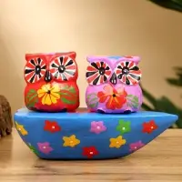 Сувенир "Пара совят" дерево 14х7х9 см, цв. красный/сиреневый