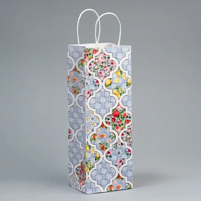 Пакет подарочный под бутылку, упаковка, &laquo;Праздничный&raquo;, белый крафт, 13 х 36 х 10 см