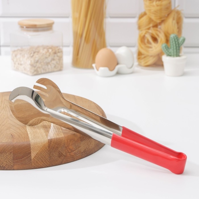 Щипцы кухонные Доляна &laquo;Краски&raquo;, 27,5&times;6,5 см, 201 сталь, цвет красный