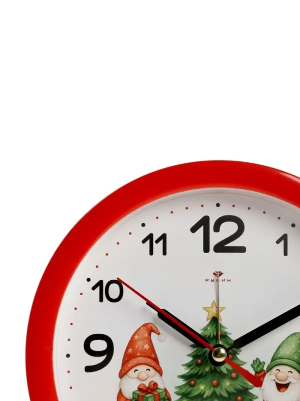 Будильник "Веселые гномы", плавный ход, d=15см, красный