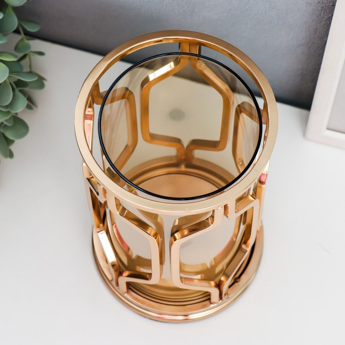 Подсвечник металл,  на 1 свечу "Соты" золото 12,5х12,5х20 см