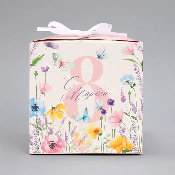 Коробка подарочная складная, упаковка, &laquo;С 8 Марта, нежные цветы&raquo;, 12 х 12 х 12 см