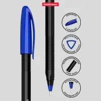 Ручка шариковая ErichKrause U-108 Black Edition Stick, узел 1.0 мм, чернила синие пониженной вязкости, длина линии письма 1000 метров, корпус черный