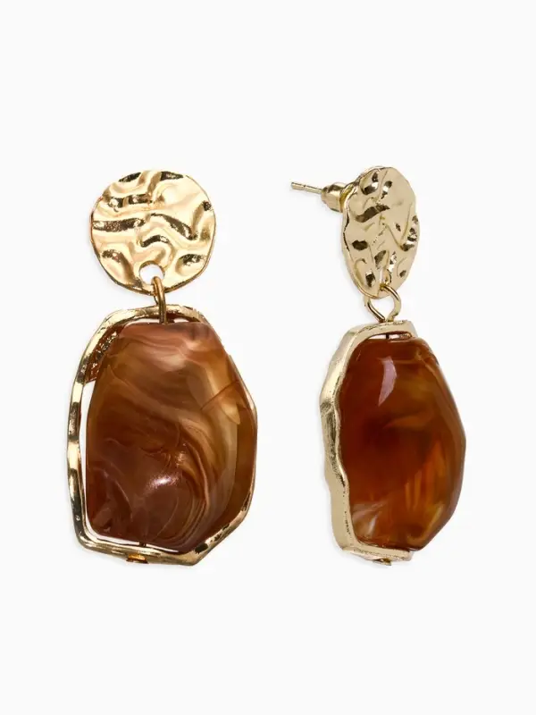 Серьги "Стиль камня", цвет коричневый в золоте
