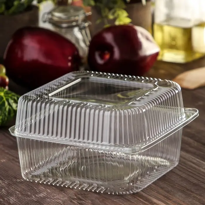 Контейнер одноразовый с неразъёмной крышкой ПР-К-15 В, пластик, квадратный, 250 мл, 15.2&times;8.1 см, прозрачный