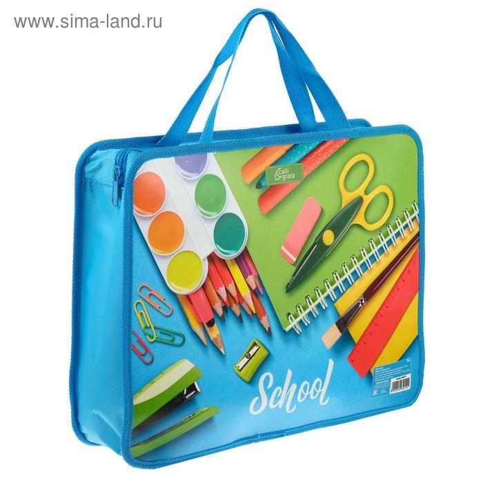 Папка с ручками А4, 330 х 260 х 75 мм, пластиковая, ручки-тесьма, Calligrata School