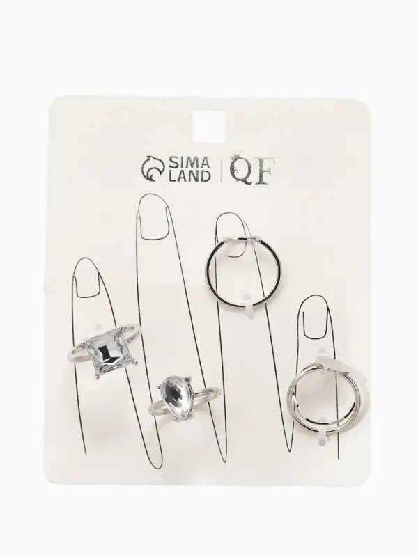 Набор колец 5 шт "Новый стиль" кристалл, размер МИКС, цвет белый в серебре