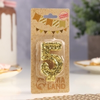 Свеча в торт &laquo;Блестки&raquo;, цифра "5", золото, 6.5х4