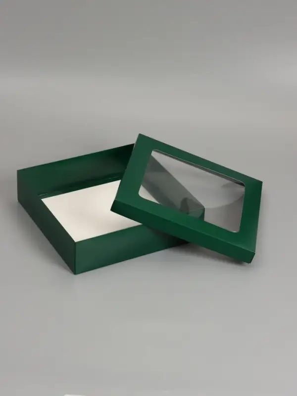 Коробка складная, крышка-дно, армейский зелёный, с окном 30 х 30 х 8 см