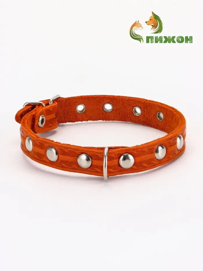 Ошейник кожаный однослойный украшенный, 1,2 см, ОШ 20-26 см микс цветов