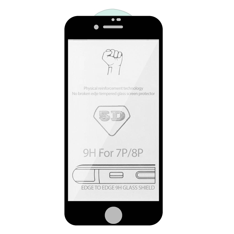 Защитное стекло iPh 7/8 Plus 5D 0.3mm без упаковки черное (без возврата и обмена)