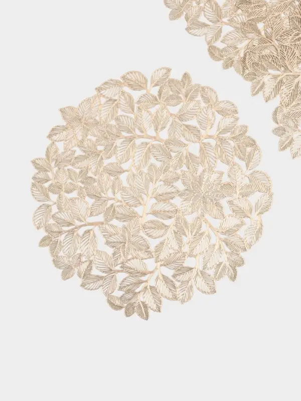 Набор салфетка сервировочных на стол Доляна "Листья", цвет золото, ПВХ, 38х38 см