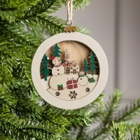 Ёлочная игрушка &laquo;Шар со снеговиками&raquo;, от батареек, свечение тёплое белое