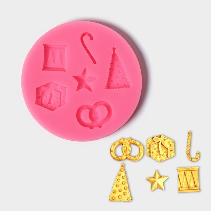 Молд новогодний &laquo;Новогодние атрибуты&raquo;, силикон, 10&times;10&times;1 см, цвет МИКС