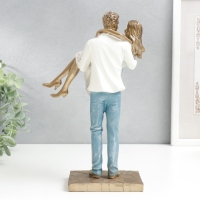 Сувенир полистоун "Влюблённые. Буду носить тебя на руках" бело-голубой под бронзу 26х9х16 см