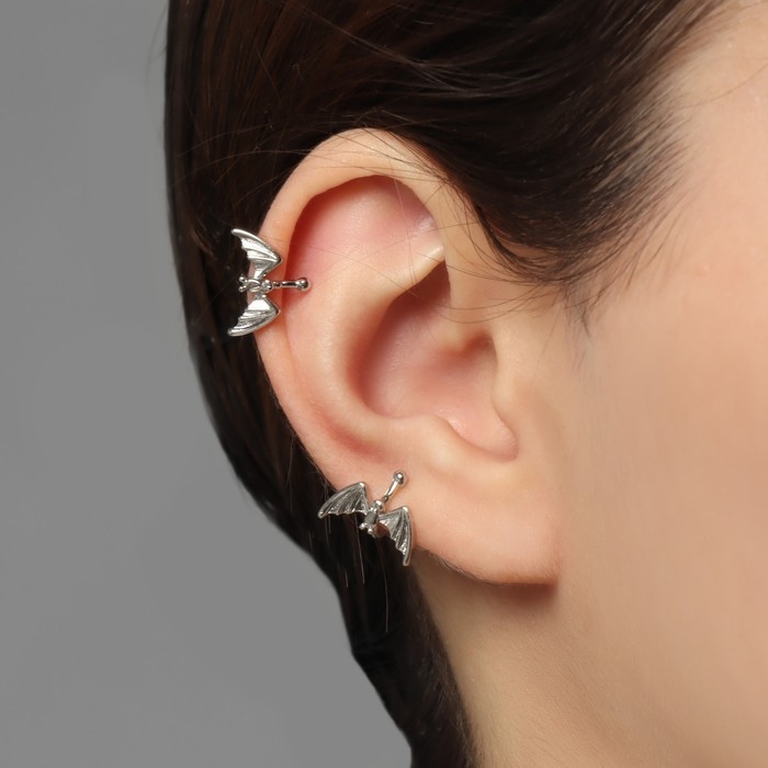 Серьги &laquo;Каффы&raquo; летучая мышь, цвет серебро