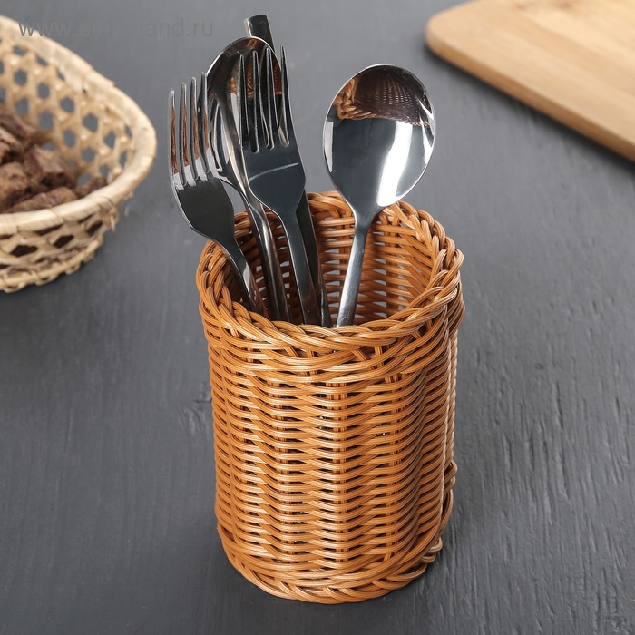 Подставка для столовых приборов Доляна, 13&times;10&times;10 см, цвет коричневый