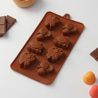 Форма для шоколада Доляна &laquo;Насекомые&raquo;, силикон, 22&times;11,5&times;2 см, 8 ячеек, цвет коричневый