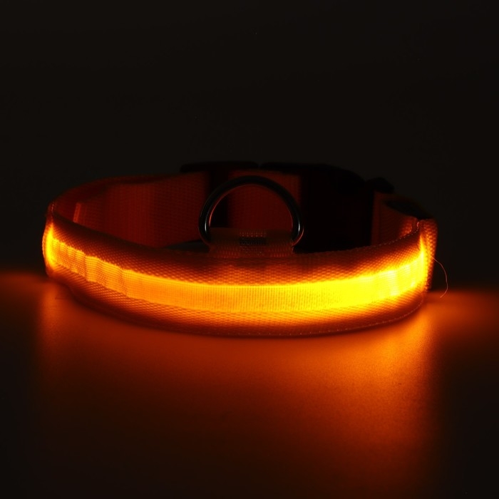 Ошейник с подсветкой размер L, ОШ 45-52 х 2,5 см 3 режима свечения жёлтый